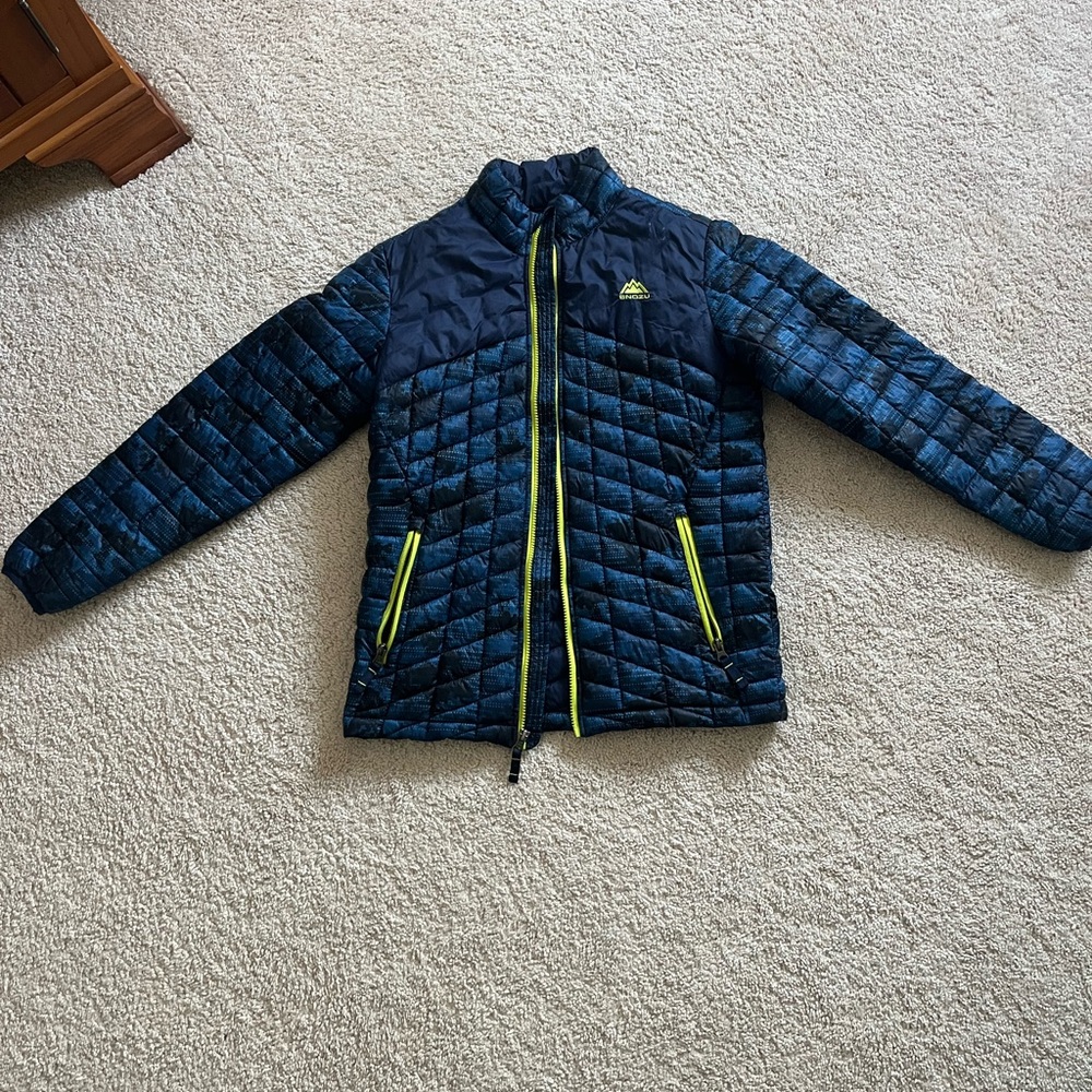 Snozu Kids Blue and Black Puffer Jacket with Yellow Accents